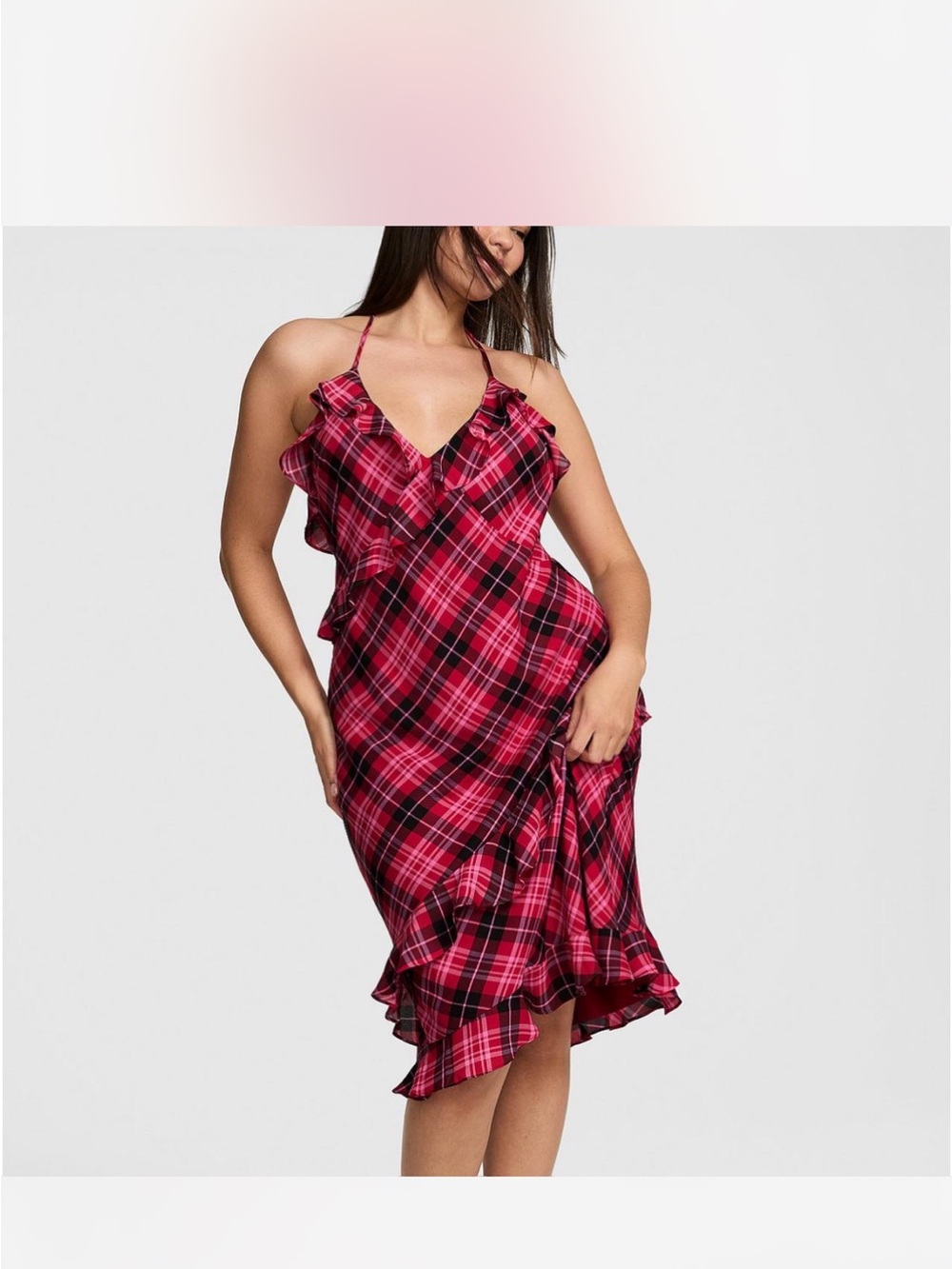 Victoria's Secret Red Plaid Ruffle Slip Dress
